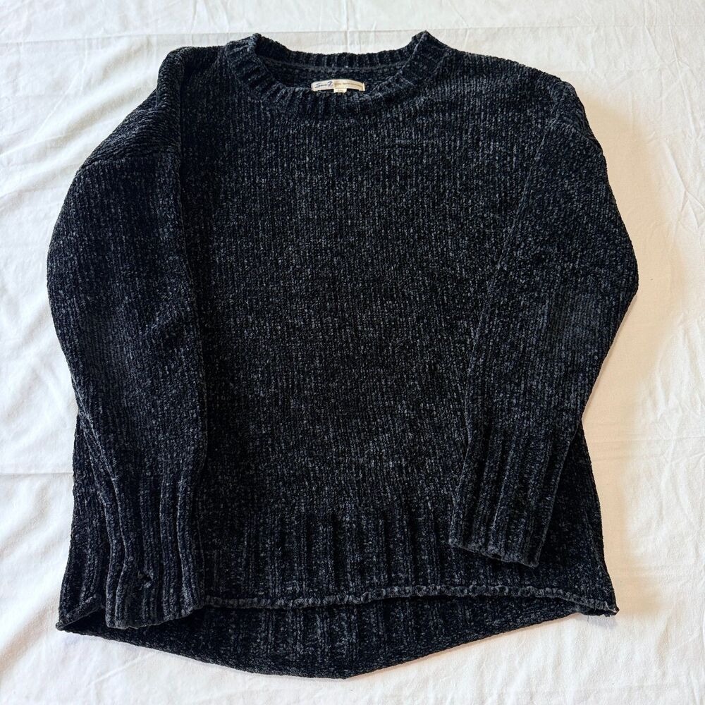 Seven7 Women Small Black Chenille Pullover Sweater Cozy Knit Flaw Caviar S